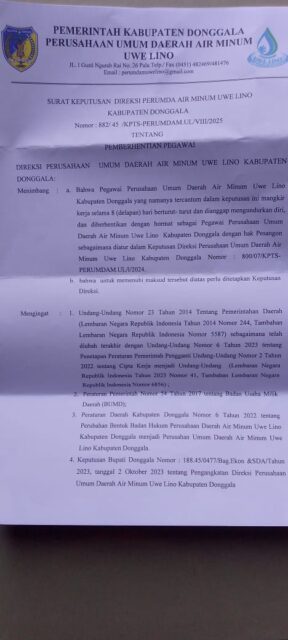 Gunakan Narkoba, Satu Karyawan PDAM Donggala Dipecat